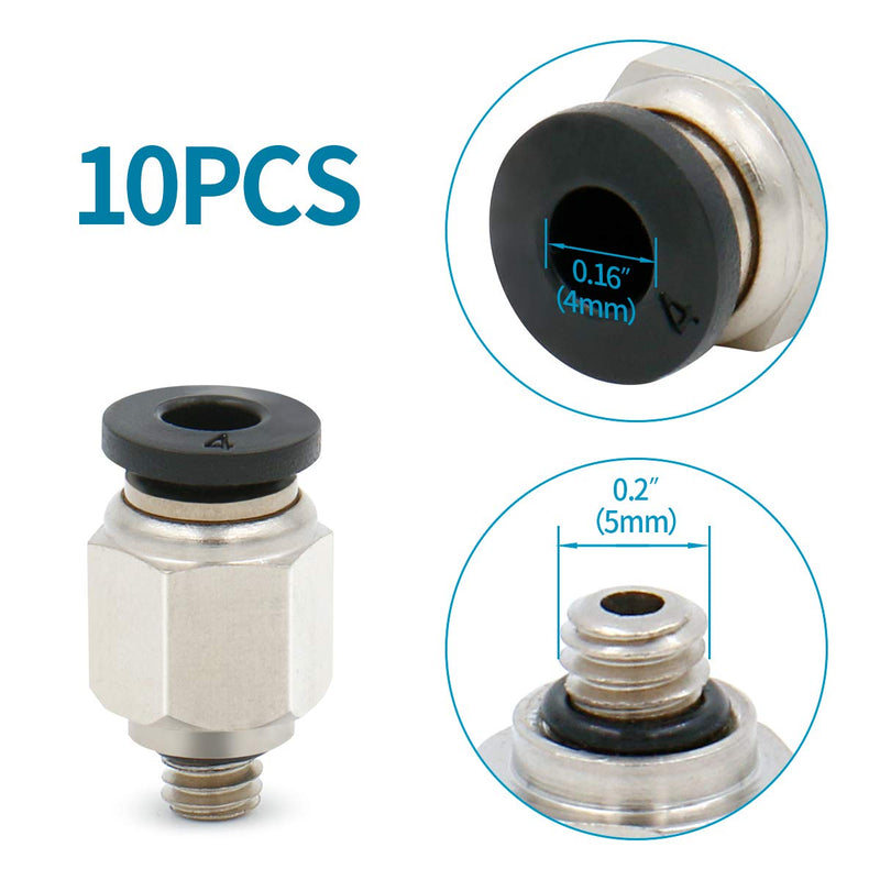 [Australia - AusPower] - Baomain Straight Pneumatic Fitting M5 PT Male Thread 4mm Push in Connector for PETF Tube Pack of 10 