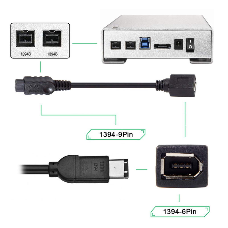 [Australia - AusPower] - CY IEEE 1394 6Pin Female to 1394b 9Pin Male Firewire 400 to 800 Cable 20cm 