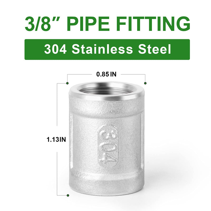 [Australia - AusPower] - TAISHER 5PCS 304 Stainless Steel Cast Pipe Fitting, Coupling, 3/8" x 3/8" Female Threaded 3/8" NPT 5 