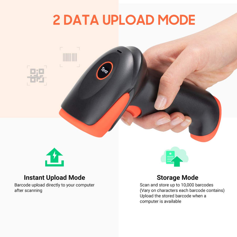 [Australia - AusPower] - Tera Pro Wireless 2D QR Barcode Scanner 3 in 1 Bluetooth & 2.4GHz Wireless & USB Wired Connection Connect Smart Phone Tablet PC Image Bar Code Reader with Vibration Alert Model HW0002-O 