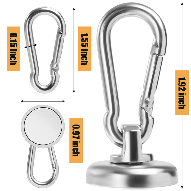 [Australia - AusPower] - FINDMAG 6 Pack Magnetic Hooks with Swivel Carabiner, 50LBS Neodymium Magnet Hooks Heavy Duty, Strong Magnetic Hooks for Hanging Magnet with Hook for Kitchen, School, Warehouse, Home Set of 6 