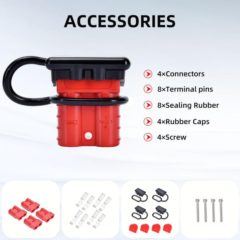 [Australia - AusPower] - cnaodun 4 Pcs 6-10 Gauge Anderson Connector Plug 50A 12-36V Battery Quick Connector Red Battery Quick Disconnect Wire Harness Plug Kit for Winch Car Auto Trailer Driver Electrical Devices 