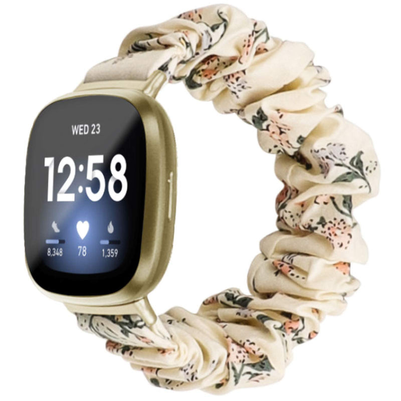 [Australia - AusPower] - 2-Pack Scrunchie Elastic Watch Band Fit for Fitbit Sense/Versa 3 Women Girls, Soft Cloth Pattern Printed Fabric Wristband Replacement Bracelet for Fitbit Versa 3 Accessories (BeigeHy BlackGy, Large) BeigeHy BlackGy 
