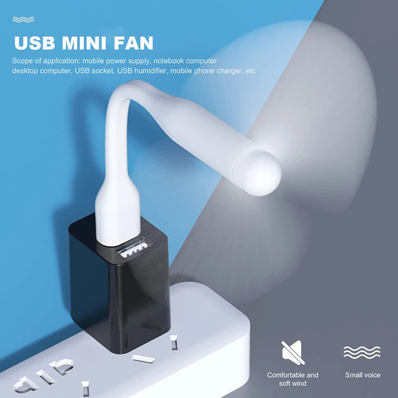 [Australia - AusPower] - Sokelinn-six USB Flexible Fan, Mini Portable Cooling Fans USB Powered for Power Bank Laptop PC AC Charger - 2 Pack (White) White 