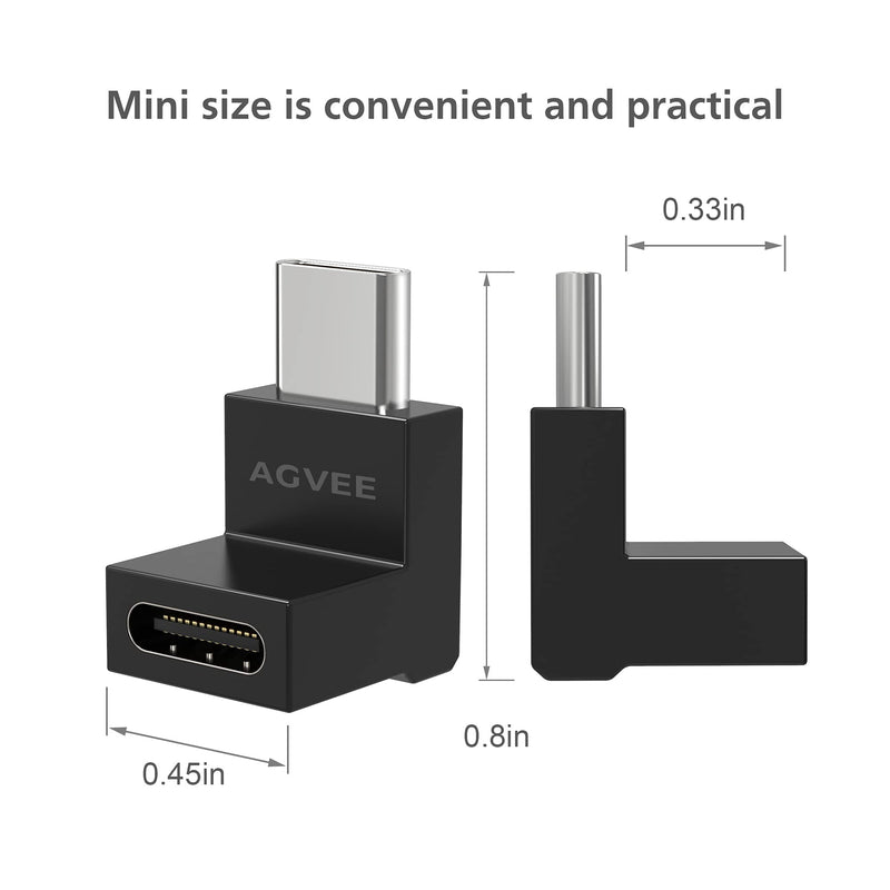 [Australia - AusPower] - AGVEE [ 4 Pack] 90 Degree Right Angled USB-C Male to USB-C Female Adapter (Type-C 3.2 Gen 2) Video 10G Data Converter, Black 