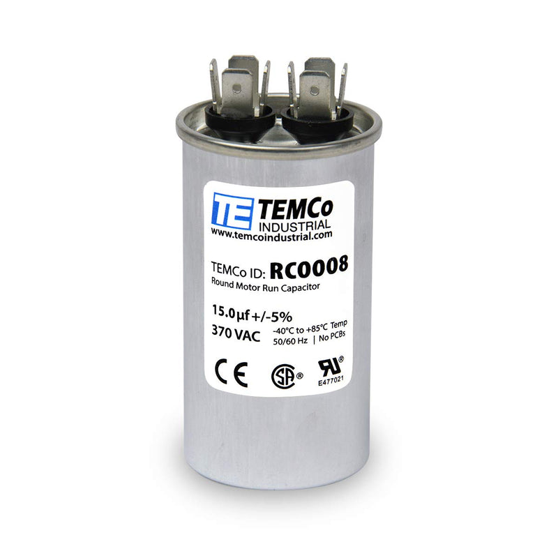 [Australia - AusPower] - TEMCo 15 uf/MFD 370 VAC Volts Round Run Capacitor 50/60 Hz AC Electric - Lot -1 (Optional uf/MFD, Voltage and Lot Quantities Available) 15 uf (1 Pack) 