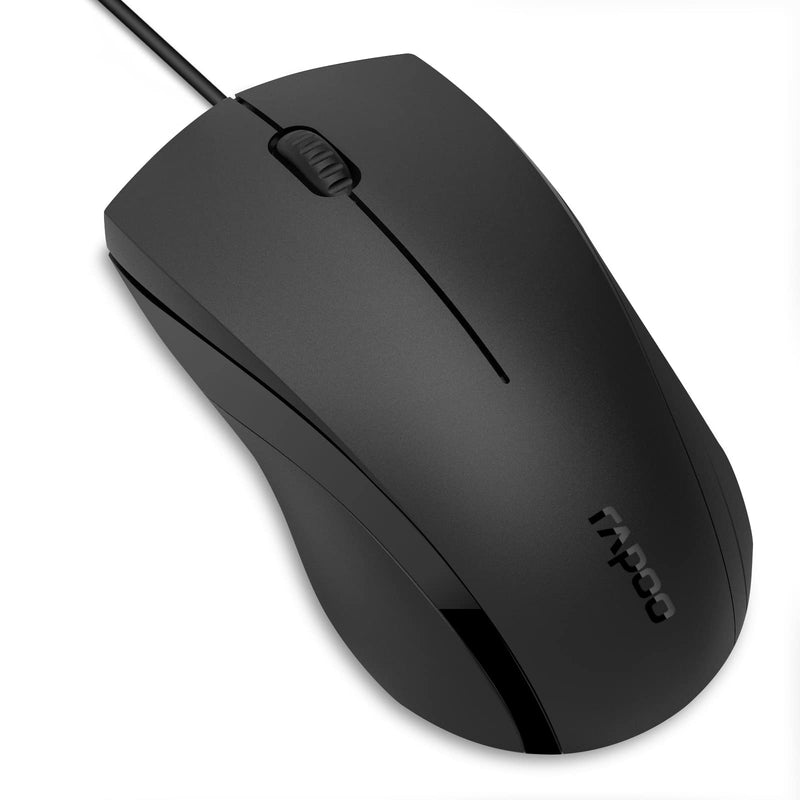 [Australia - AusPower] - RAPOO Silent Wired Mouse, 1000 DPI 5ft Cord Quiet Button Optical Computer Mouse, Left Right Hand Use, for Laptop Chromebook Mac Notebook, Matte Black 