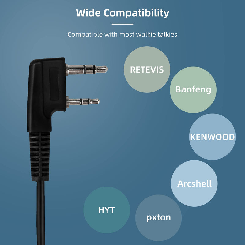 [Australia - AusPower] - Retevis EAK005 Acoustic Tube Walkie Talkie Earpiece with Mic 2 Pin, Compatible with Retevis RT22 RT21 H-777 RT68 RT19 Walkie Talkies, Security 2 Way Radio Headset with PTT(6 Pack) 