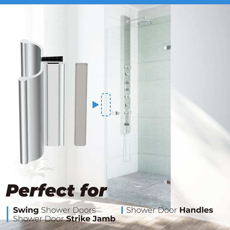 [Australia - AusPower] - Shower Door Magnet 3" Chrome Frameless Shower Door Handle with Metal Strike and Magnet for 1/8" 5/32" 3/16" and 1/4" Thick Swing Glass Shower Doors, Shower Door Handle, Shower Door Strike Jamb 