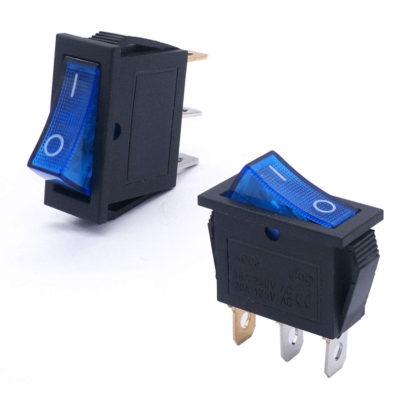 [Australia - AusPower] - Twidec/5Pcs Rocker Switch Toggle AC 20A/125V 15A/250V SPST 3 Pins 2 Position ON/Off Blue LED Light Illuminated Boat Switch KCD3-101N-BU 