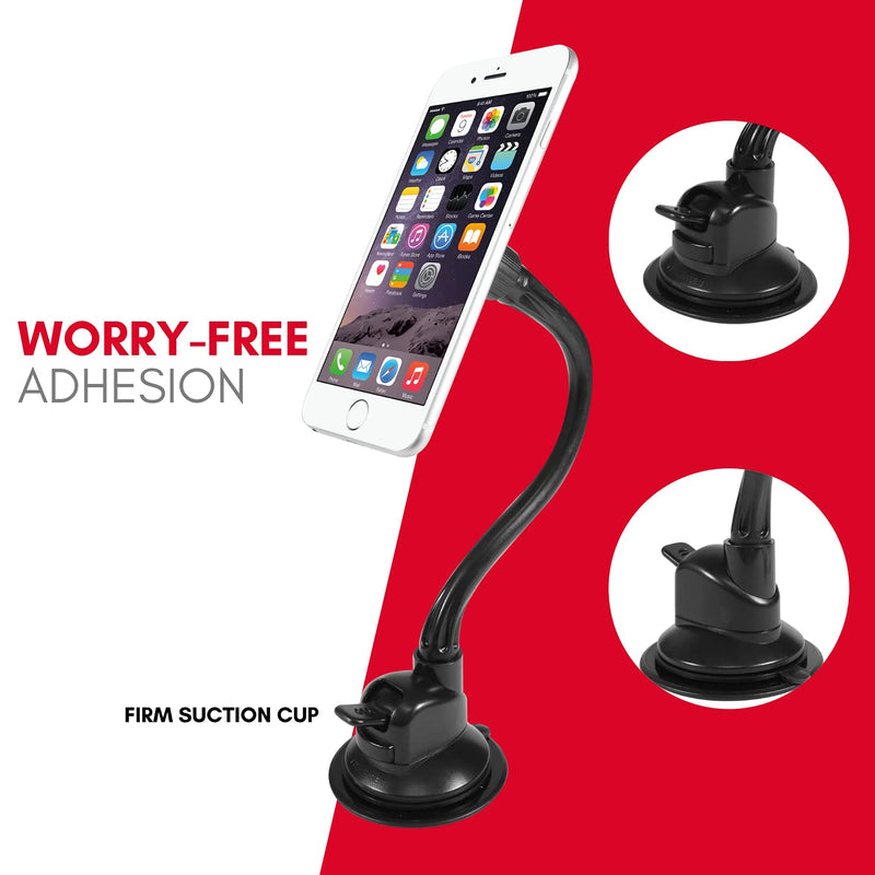 [Australia - AusPower] - Macally Magnetic Phone Car Mount - Windshield Phone Holder for Car with 12" Long Arm, Suction Cup, & Super Strong Magnet for All Smartphones, iPhones, Samsung, etc. - Flexible Car Phone Mount Magnetic Magnetic Windshield 