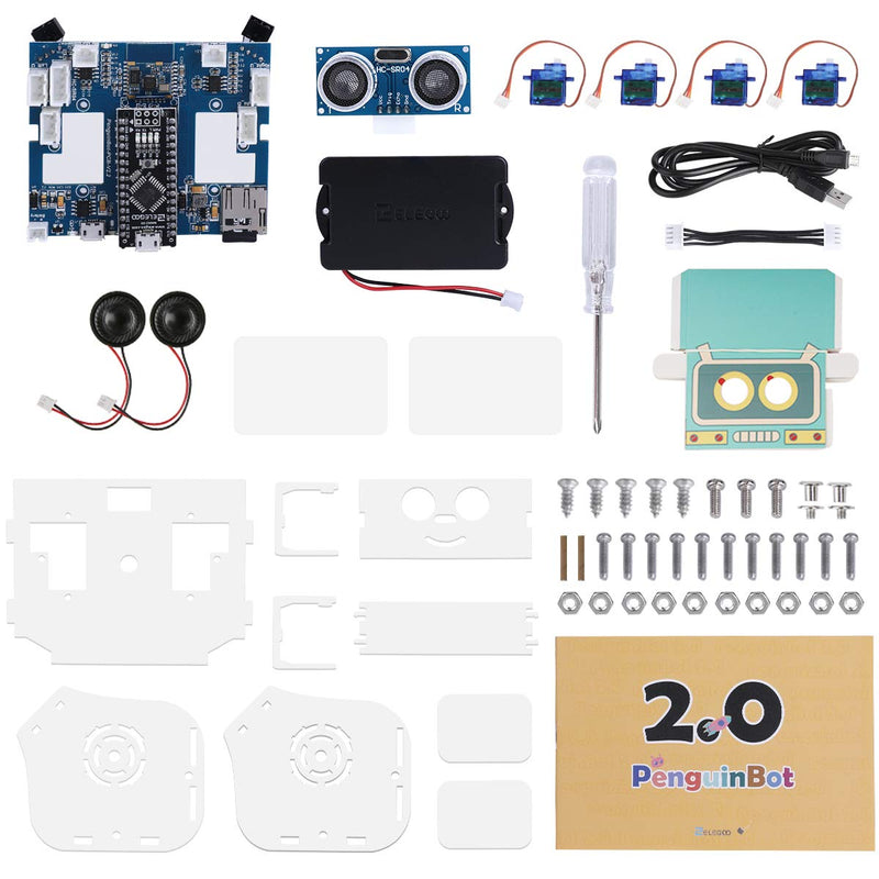 [Australia - AusPower] - ELEGOO Penguin Bot Biped Robot Kit Compatible with Arduino Project with Assembling Tutorial,STEM Kit for Hobbyists, STEM Toys for Kids and Adults,White Version V2.0 White 