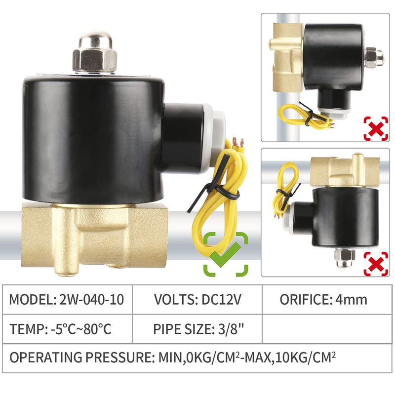 [Australia - AusPower] - Baomain 3/8 inch Brass Electric Solenoid Valve Water Air Fuels N/C Valve DC 12V 