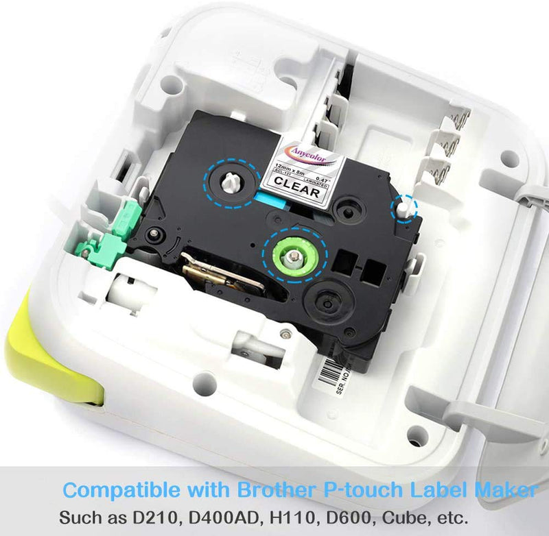 [Australia - AusPower] - Anycolor P touch TZ Tape Clear 12mm 0.47 Laminated Label Maker Tape Replacement for Brother Ptouch Refills TZe-131 TZ-131 TZe 131 Compatible with Brother PT-D210 PTH110 PTD400AD PTD600 Labeler, 5-Pack 