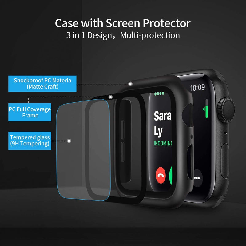 [Australia - AusPower] - [2 Pack] Deilin Hard PC Case with Tempered Glass Screen Protector Compatible with Apple Watch Series 7 45mm, Case for All Around Coverage Protective Bumpers Cover for iWatch Series 7 45mm Black 