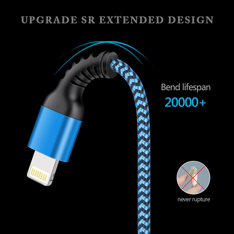 [Australia - AusPower] - iPhone Charger [3/6/10ft], 3Pack Long Braided Cables, Fast Charging Power Charger Cords for iPhone 13 12 Pro Max/SE/11/11 Pro/11Pro Max/XS/XR/8/7/6S Plus, iPad mini, iPro Air, Touch USB Lightning Wire 3Pack- Blue/3Ft, Purple/6Ft, Pink/10Ft 