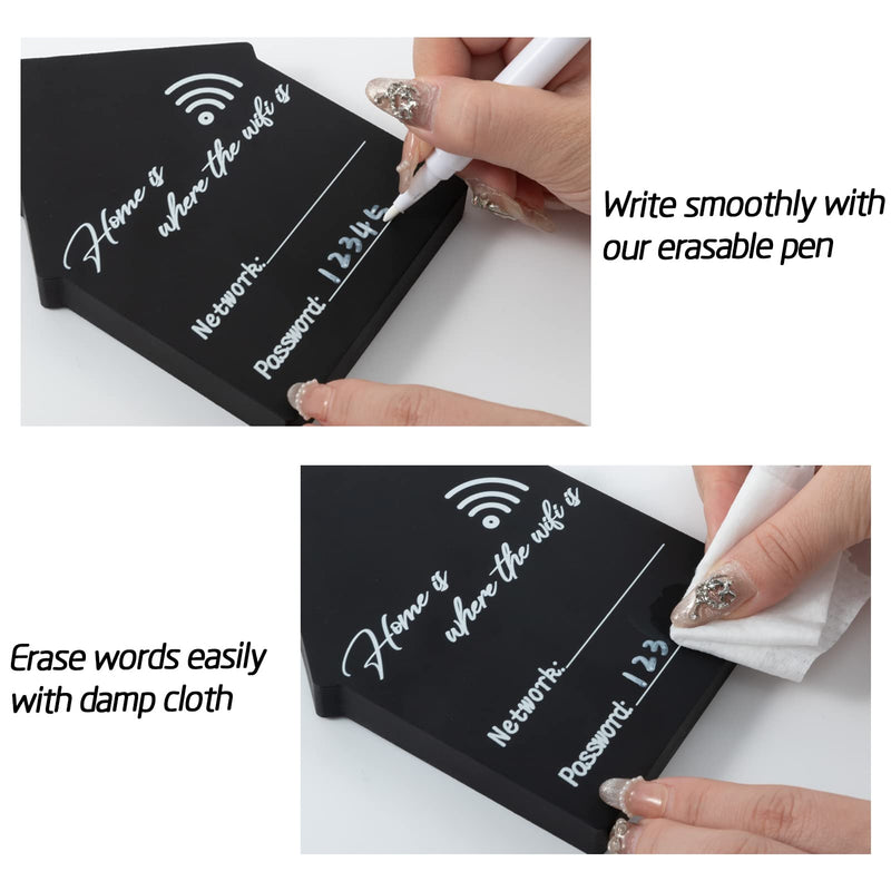 [Australia - AusPower] - 2 Pcs WiFi Password Signs- 2 Styles Wooden Table WiFi Sign Hangable Chalkboard Style Freestanding Signs with 2 Erasable Pens for Guests Home Wall Business Centerpiece Decor (Black, 6X 4" ) 