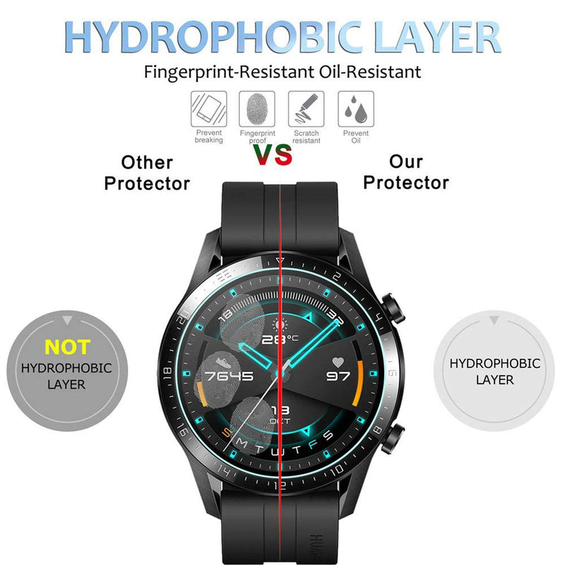 [Australia - AusPower] - [3 Pack] Tempered Glass Screen Protector for Huawei Watch GT2 46mm 2.5D 9H Hardness Full Coverage Anti-Scratch Bubble-Free Smartwatch Screen Protectors 