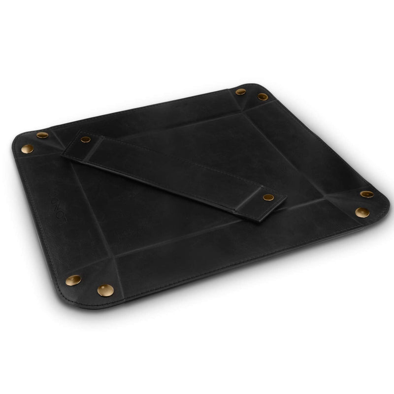 [Australia - AusPower] - Londo Leather Tray Organizer - Practical Storage Box for Wallets, Watches, Keys, Coins, Cell Phones and Office Equipment Black Lining 