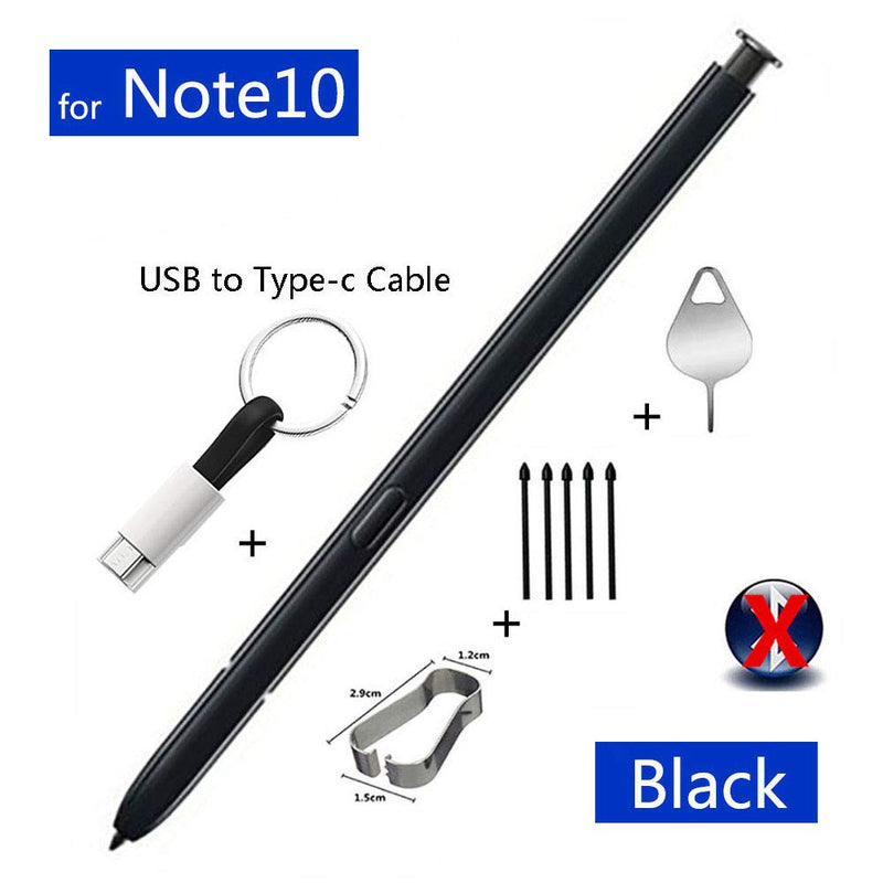 [Australia - AusPower] - Galaxy Note 10 Stylus Pen (Without Bluetooth) Replacement for Galaxy Note 10 Note10 Plus Note 10+ 5G with Micro USB to Type-c Charger Cable+Tips/Nibs+Eject Pin (Black) Black 