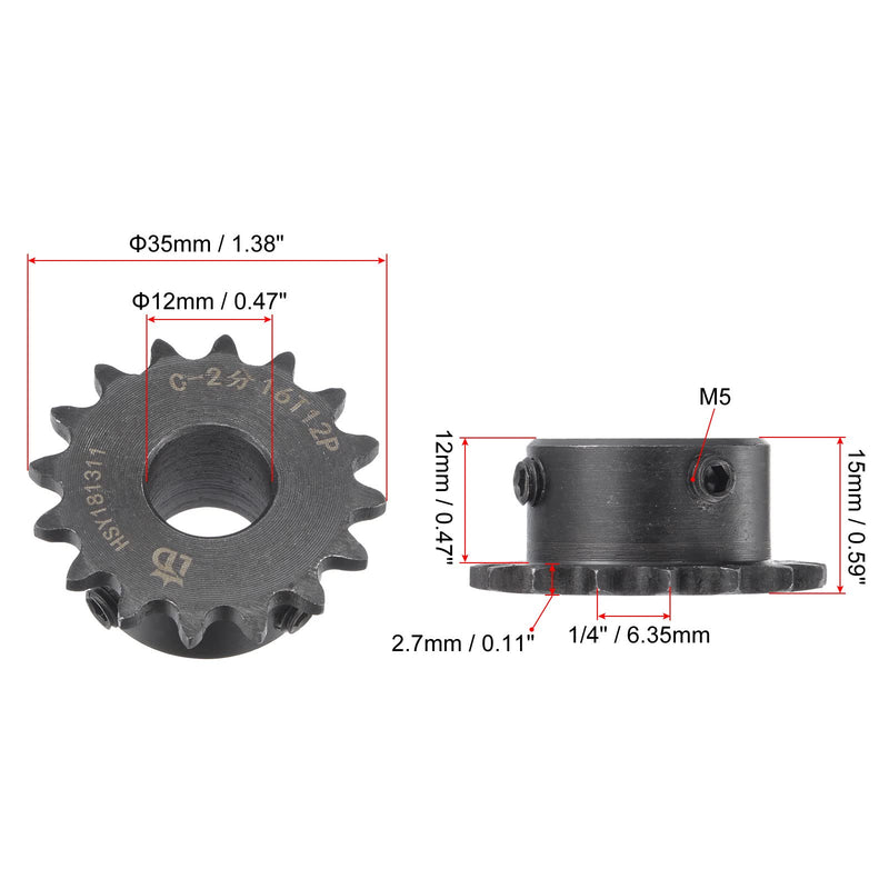 [Australia - AusPower] - uxcell 16 Tooth Roller Sprocket B Type, 25 Chain, Single Strand 1/4" Pitch, 12mm Bore Black Oxide C45 Carbon Steel with Set Screws for ISO 04C 