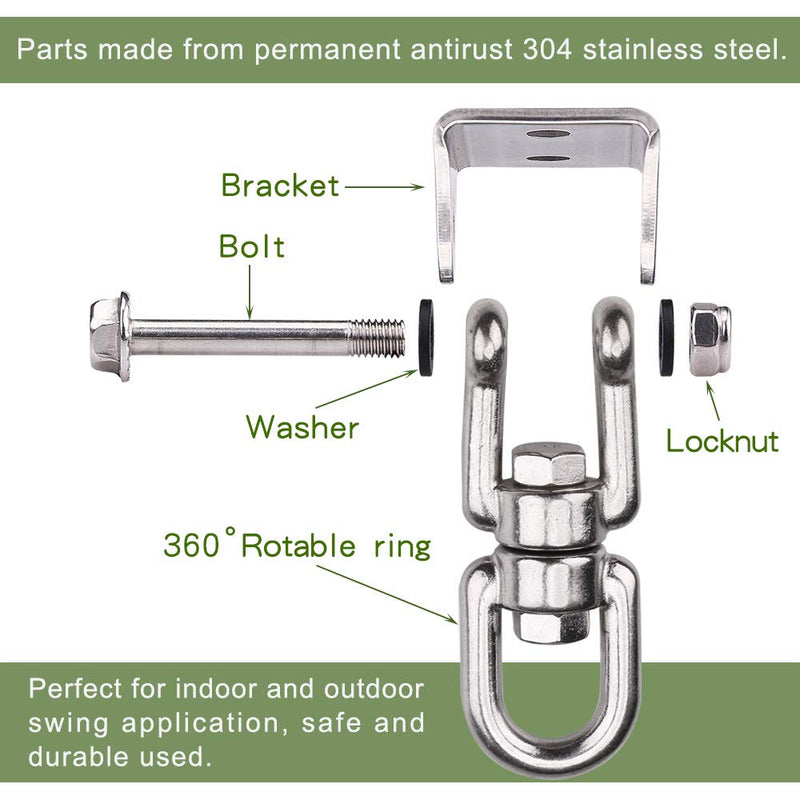 [Australia - AusPower] - WAREMAID Heavy Duty 360° Swivel Swing Hanger, Stainless Steel Swing Hook for Ceiling Wooden Porch Swing Hanging kit Playground Gym Rope Boxing Bag Hammock Chair Yoga Swing Mount 1000 lb Capacity 