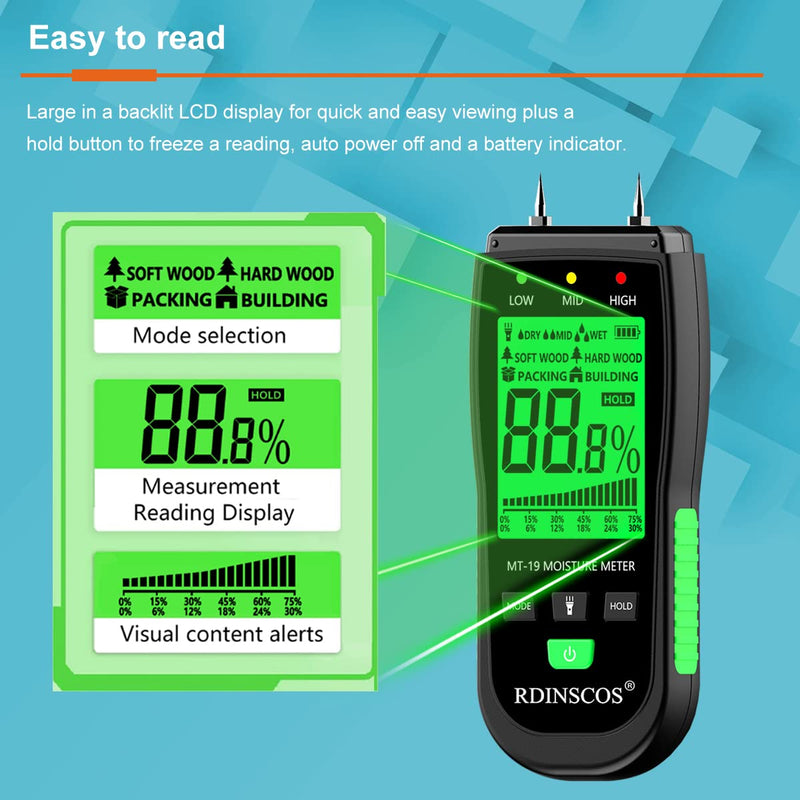 [Australia - AusPower] - Wood Moisture Meter, Firewood Moisture Tester, Drywall Moisture Detector Professional Moisture Content Meter Lumber Tobacco Logs Concrete Floors Carpet Ceiling Building Material Hardwood 