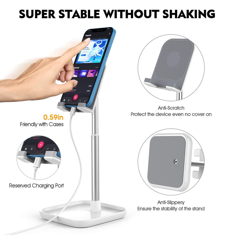 [Australia - AusPower] - Licheers Cell Phone Stand, Height Angle Adjustable Phone Holder for Desk Tablet Stand Compatible with iPhone 13/12/11 Pro Max, Samsung Galaxy S10 S9 S8 S7 Note10, Google Pixel,Kindle,Switch (White) White 