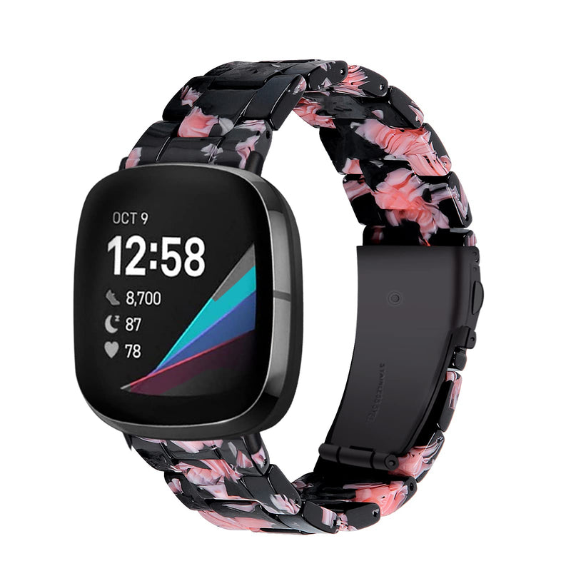 [Australia - AusPower] - SANXIUY Compatible with fitbit versa 3 bands for women,Replacement fitbit sense bands resin for girls,Smartwatch Band with Metal Stainless Steel Buckle FOR Fitbit Sense/Versa 3 Black Rose 