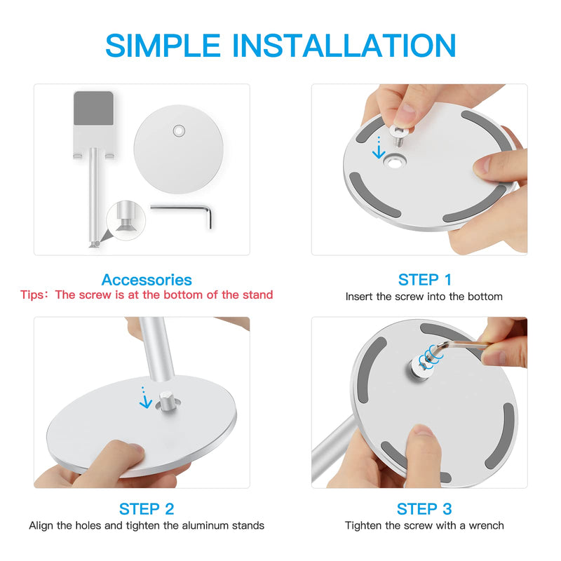 [Australia - AusPower] - Cell Phone Stand, OMOTON Angle Height Adjustable Phone Stand, Aluminum Desktop Phone Holder Dock Stand for Desk, Compatible with iPhone 13/Mini/Pro/Max, All Smartphones and Tablets(4-11''), Sliver 
