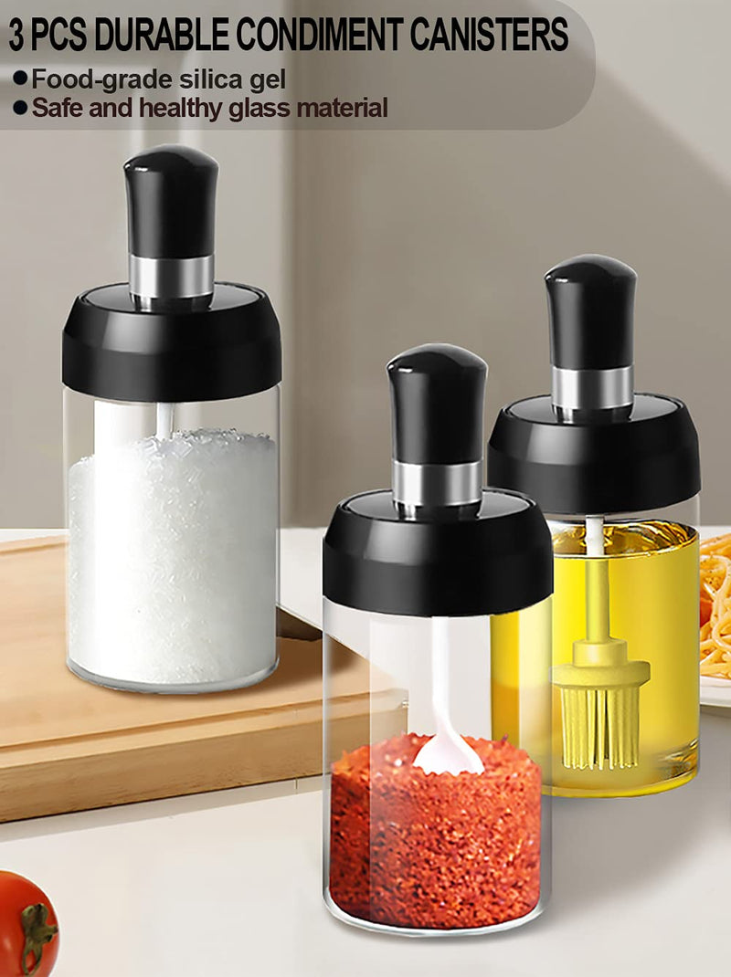 [Australia - AusPower] - Condiment Container Seasoning Box Set of 3,Spice Jars Spoon Salt Sugar Storage Pots (3) 