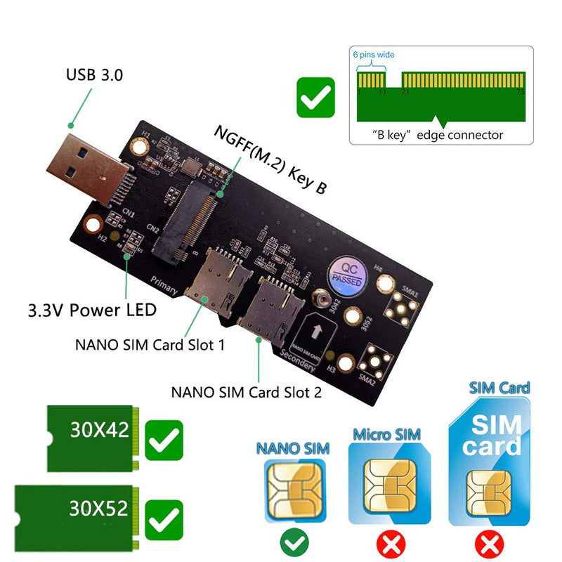 [Australia - AusPower] - HLT NGFF(M.2) to USB 3.0 Adapter with Dual Nano SIM Card Slot for 3G/4G/5G Module 