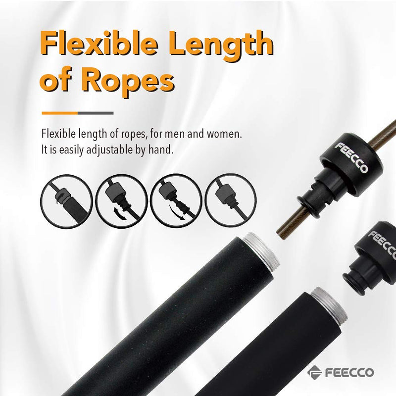 [Australia - AusPower] - FEECCO 1/2 lb Weighted Jump Rope for Boxing, Cardio, Crossfit Workout, 8~11ft Range Adjustable Length Steel Ropes with Ball Bearings and Metal Handles, Suitable for Men and Women 9' Rope for User Height 5'~6' 