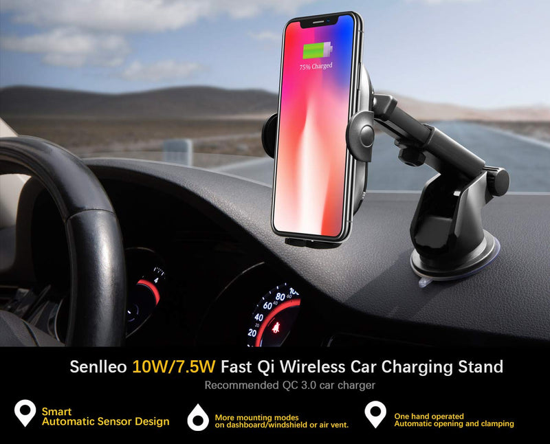 [Australia - AusPower] - Senlleo Wireless Car Charger Mount, 10W/7.5W Wireless Fast Charging Car Mount : Auto-Clamping Air Vent Cradle & Phone Charger Holder Compatible with iPhone Samsung Android Smartphone (Black + Silver) Black&Silver 