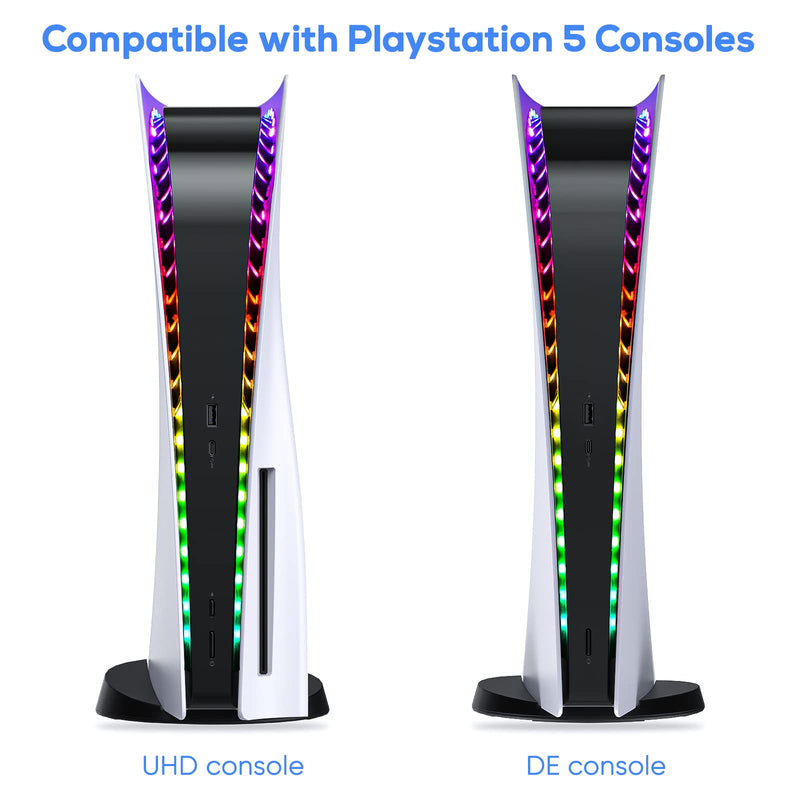 [Australia - AusPower] - LED Light Strip for PS5, 5050 RGB LED Light Strips 7 Colors DIY Modes, Color Changing & Dimmable, with IR Remote and USB Powered, Decor Flexible Lights Strip for Playstation 5 Disc/Digital Edition 