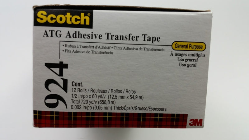 [Australia - AusPower] - Scotch 924 ATG Adhesive Transfer Tape, 0.50 Inch x 60 Yards, Clear (1 Roll) 