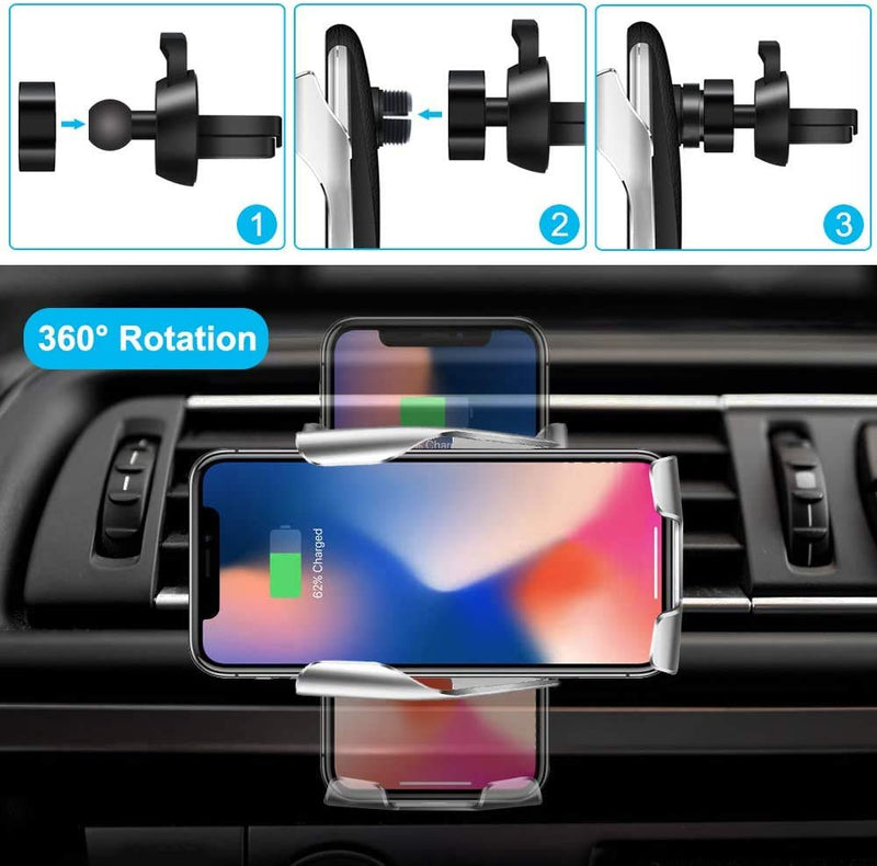 [Australia - AusPower] - Smart Sensor Wireless Car Charger Mount New Model R2,10W Qi Fast Charging,for Samsung/Android/iPhone, etc (Silver, R2) Silver 