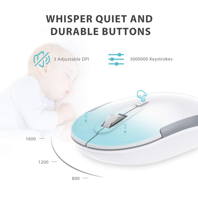 [Australia - AusPower] - iClever GK08 Wireless Keyboard and Mouse - Rechargeable Keyboard Ergonomic Quiet Full Size Design with Number Pad, 2.4G Stable Connection Slim White Keyboard and Mouse for Windows Mac OS Computer Silver 