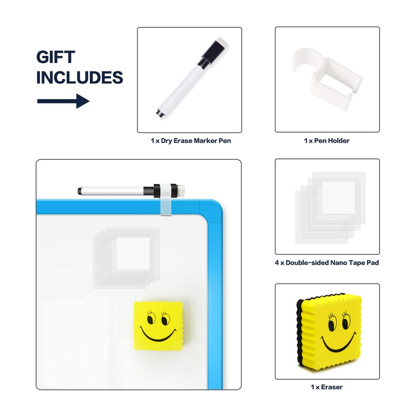 [Australia - AusPower] - ZHIDIAN Magnetic Dry Erase Board, 10" x 14" Durable Small White Board for Wall/Fridge/Desk/Kids, Home School Office Writing Whiteboard with Markers/Eraser, Blue Frame 