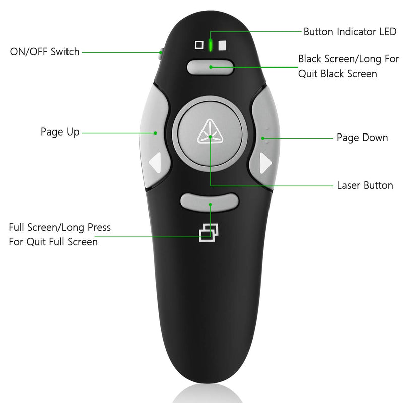 [Australia - AusPower] - Presentation Clicker Remote Laser Pointer - Wireless USB Presenter - Slideshow PowerPoint Clicker - Compatible with Win10︱MAC - Support PPT︱Keynote︱Google Slides (K100B) K100B 