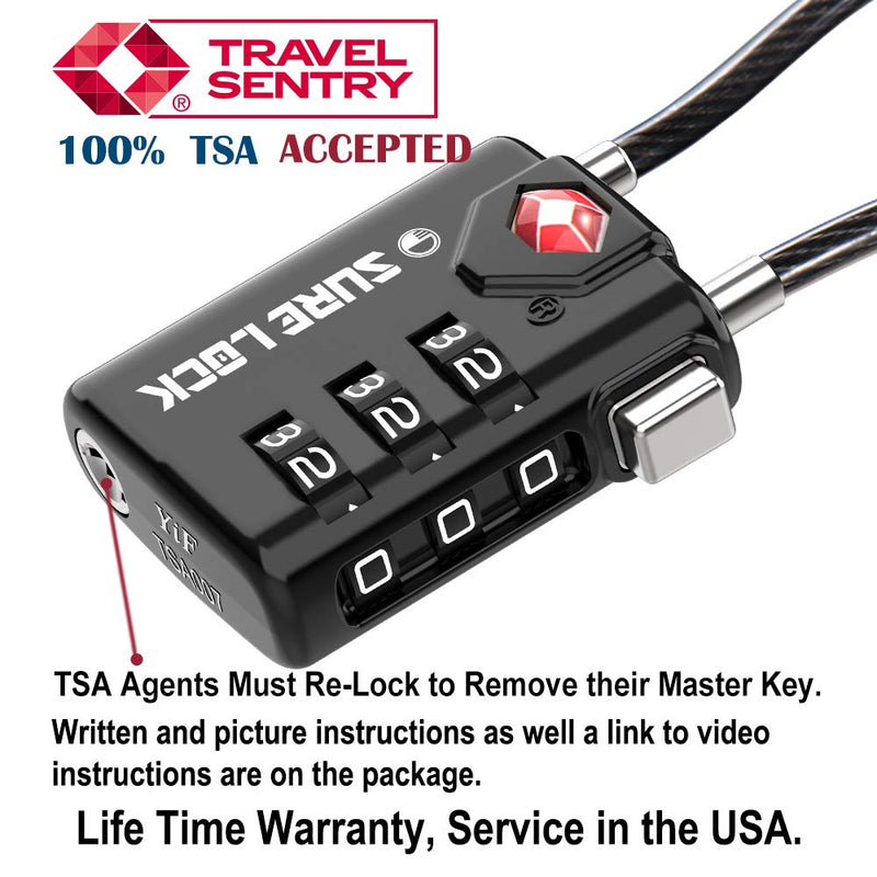 [Australia - AusPower] - SURE LOCK TSA Compatible Travel Luggage Locks, Inspection Indicator, Easy Read Dials TSA Approved with Zinc Alloy 1 BLACK 1 PACK 