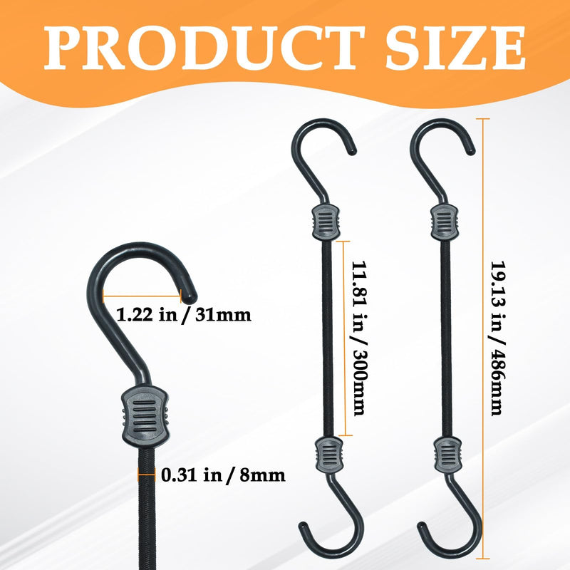 [Australia - AusPower] - MARRTEUM Bungee Cords with Hooks, 12 Inch Superior Latex Heavy Duty Outdoor Bungee Cords with Plastic Steel Hooks for Camping, Tarps, Bike Rack, Tent (4 Pack, Black) 