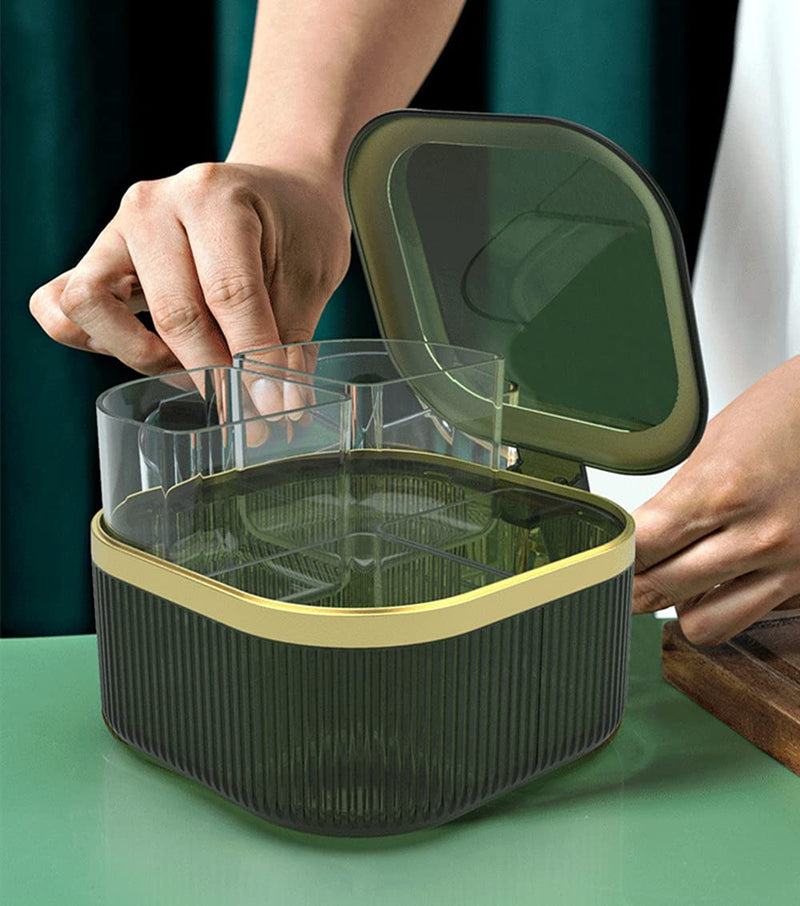 [Australia - AusPower] - 4 Compartments Seasoning Box With Lid,Clear Seasoning Storage Box Container,Seasoning Box with Cover and Serving Spoons,Kitchen Condiment Jars,Plastic Seasoning Box Set(Green) Green 