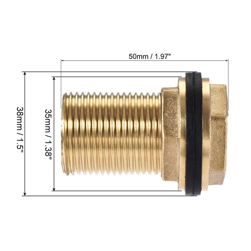 [Australia - AusPower] - uxcell Bulkhead Fitting, G3/4 Male, Tube Adaptor Hose Fitting, with Silicone Gaskets, for Water Tanks, Brass, Gold Tone 