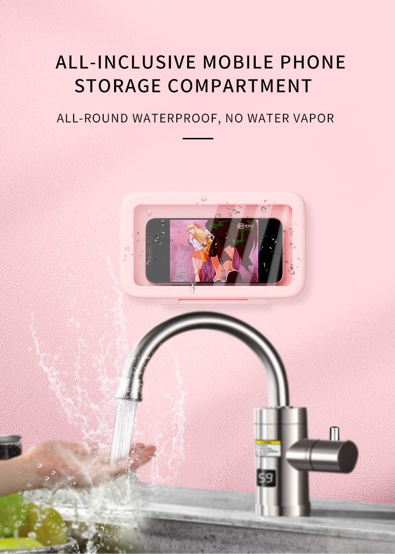 [Australia - AusPower] - Shower Phone Holder, Waterproof Wall Mount Cellphone Case for Bathroom Accessories (Black) Black 