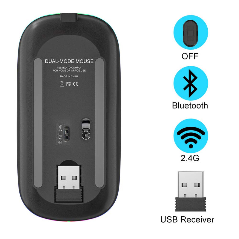 [Australia - AusPower] - LED Wireless Bluetooth Mouse for Laptop, Bluetooth 5.1 Mouse Rechargeable 2.4G Silent Mouse Portable with USB,Computer Mice Slim Optical Mouse with 3 Adjustable DPI for PC,Laptop,Notebook,Computer 