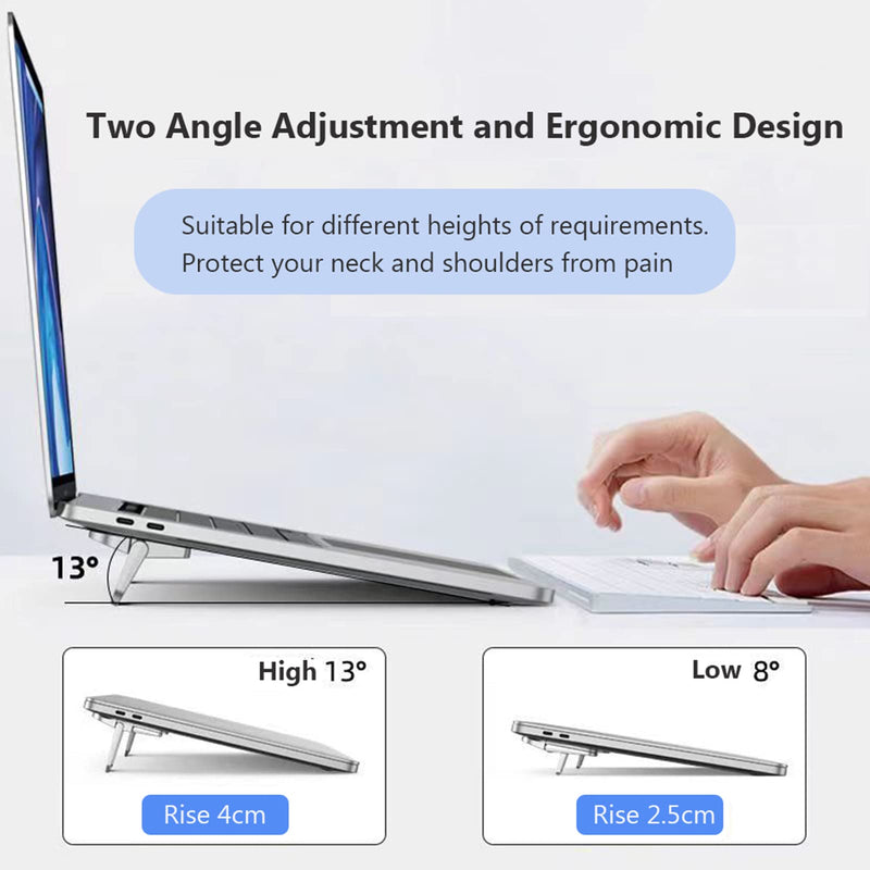 [Australia - AusPower] - PONICOR 2PCS Zinc Alloy Mini Foldable Laptop Stand, Portable Computer Keyboard Riser with 2 Adjustable Angles, Self-Adhesive Invisible Notebook Stand and Keyboard Lift for Desk (Black) Black 