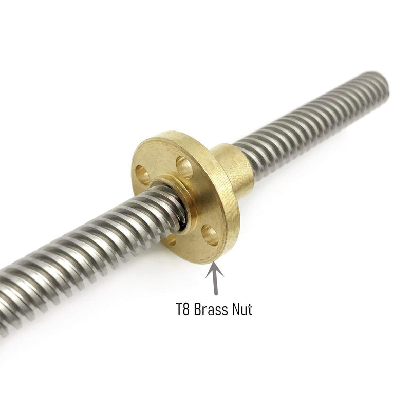 [Australia - AusPower] - 2PCS 400mm?15.75 Inches?Tr8x8 Lead Screw with T8 Brass Nut (Acme Thread, 2mm Pitch, 4 Starts, 8mm Lead) for LCD DLP SLA 3D Printer Z Axis and CNC Machine 2pcs Tr8X8 