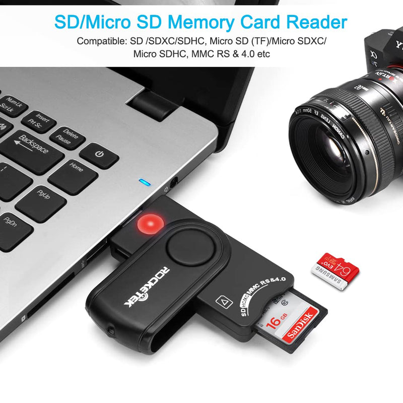 [Australia - AusPower] - USB Smart Card Reader, Rocketek DOD Military USB CAC Memory Card Reader Compatible with Windows, Linux/Unix, MacOS X - Build in SDHC/SDXC/SD Card Reader and Micro SD Card Reader RT-SCR10 