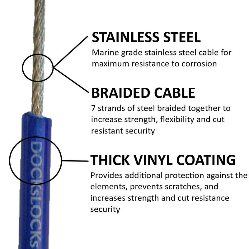 [Australia - AusPower] - DocksLocks Anti-Theft Weatherproof Straight Security Cable with Resettable Combination Lock (5', 10', 15', 20' or 25') 5ft 